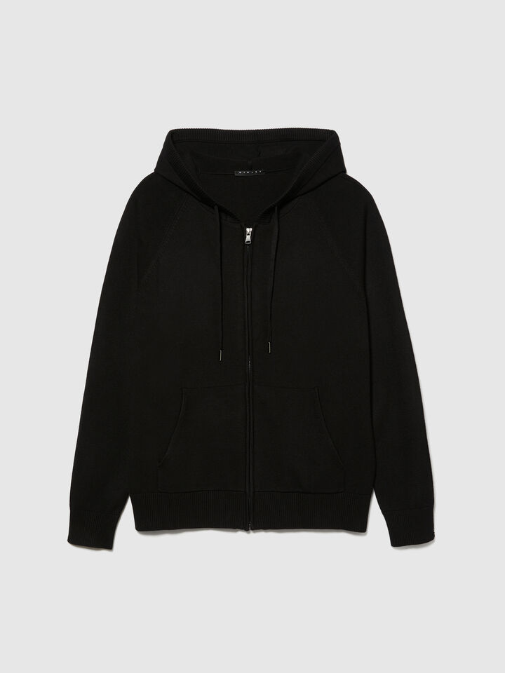 Knit sweatshirt with zip and hood - men's sweatshirts - Black | Sisley image number 6